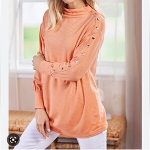Soft Surroundings Arley Tunic Pullover Mock Funnel Neck Peach M